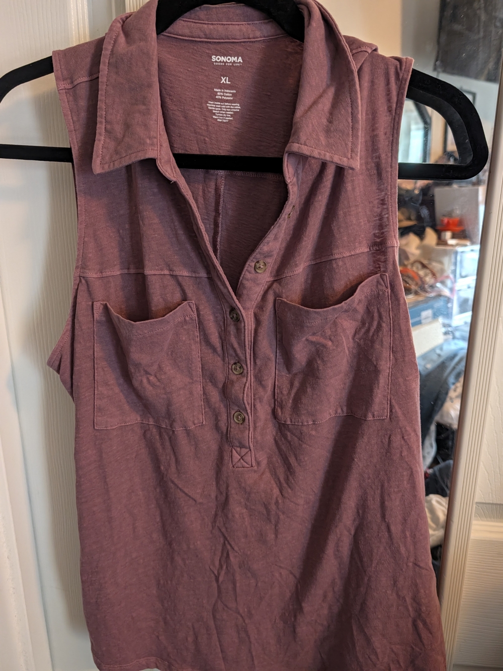 Sonoma Sleeveless Button-Placket Pocket Tank Top - Mauve
